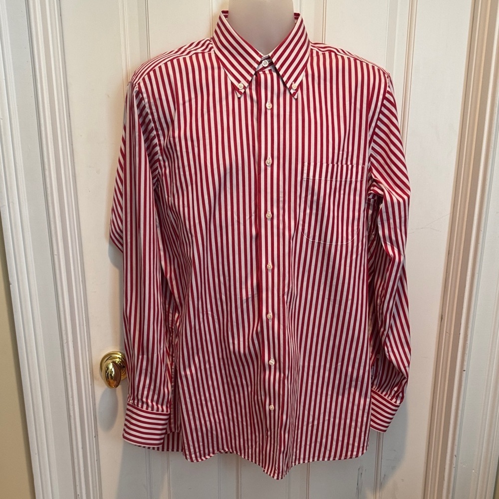 Maus & Hoffman red and white striped shirt. Made in USA